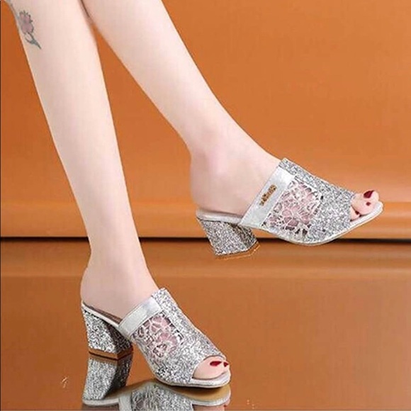 Silver sequin / glitter heels, 10 - Picture 3 of 4